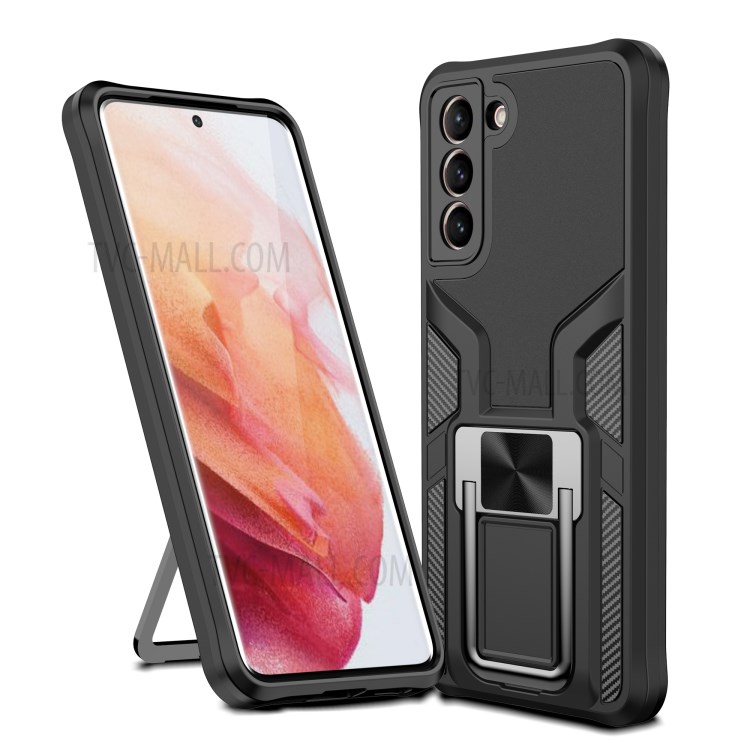 Quality Kickstand PC + TPU Hybrid Case Cover (Built-in Magnetic Metal Sheet) for Samsung Galaxy S21 5G - Black-1