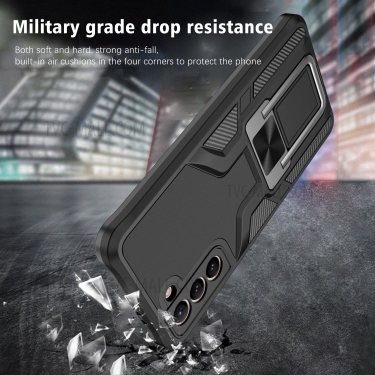 Quality Kickstand PC + TPU Hybrid Case Cover (Built-in Magnetic Metal Sheet) for Samsung Galaxy S21 5G - Black-3