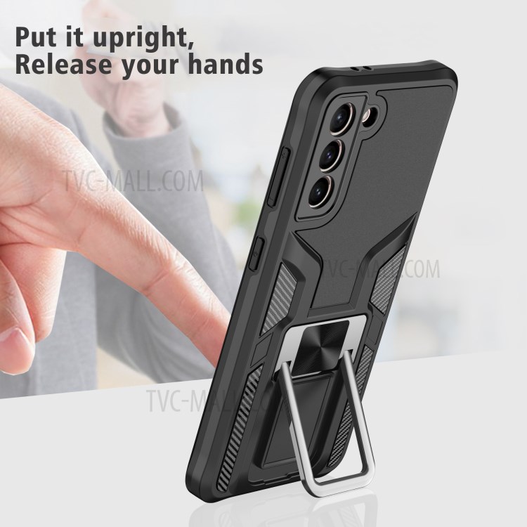 Quality Kickstand PC + TPU Hybrid Case Cover (Built-in Magnetic Metal Sheet) for Samsung Galaxy S21 5G - Black-4