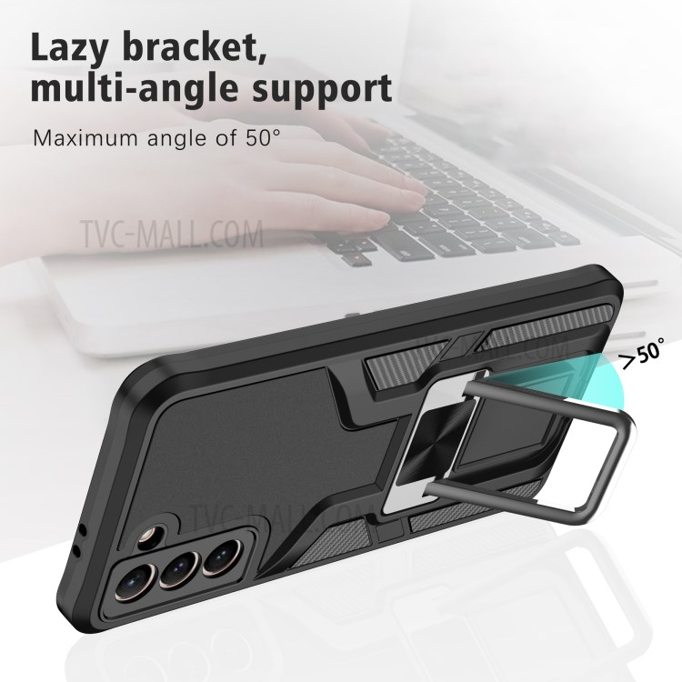 Quality Kickstand PC + TPU Hybrid Case Cover (Built-in Magnetic Metal Sheet) for Samsung Galaxy S21 5G - Black-5