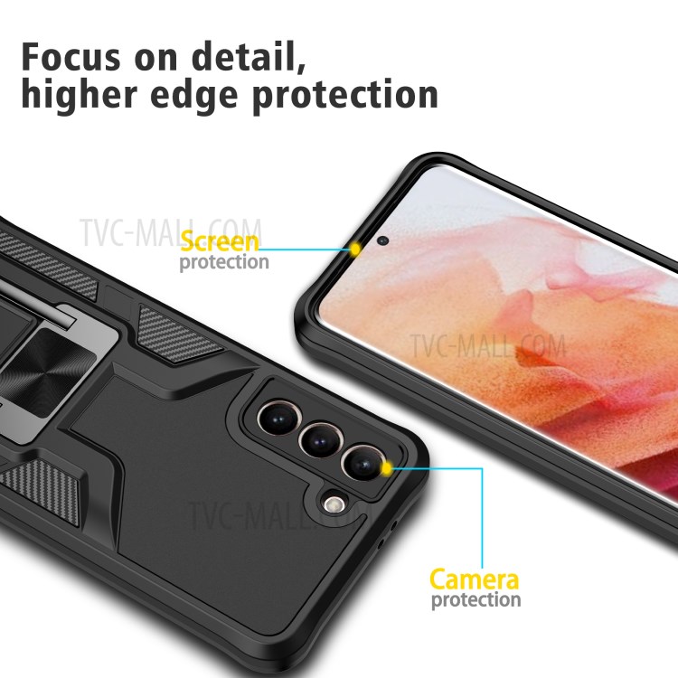 Quality Kickstand PC + TPU Hybrid Case Cover (Built-in Magnetic Metal Sheet) for Samsung Galaxy S21 5G - Black-6