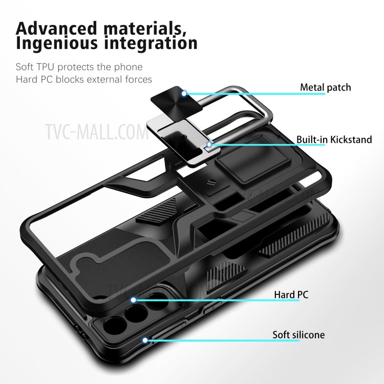 Quality Kickstand PC + TPU Hybrid Case Cover (Built-in Magnetic Metal Sheet) for Samsung Galaxy S21 5G - Black-7