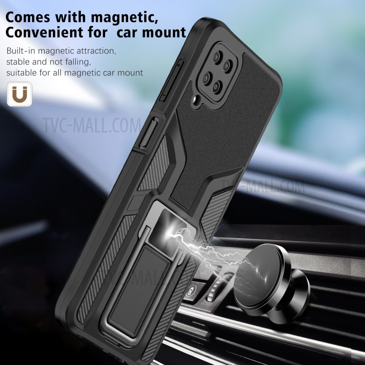 (Built-in Magnetic Metal Sheet) PC + TPU Hybrid Case Cover with Kickstand for Samsung Galaxy A12 - Black-2
