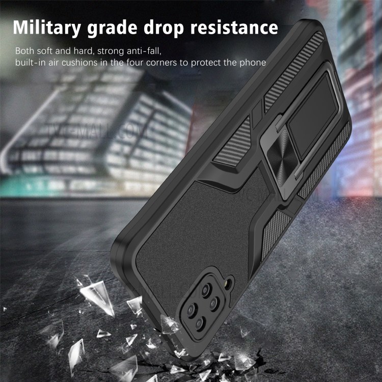 (Built-in Magnetic Metal Sheet) PC + TPU Hybrid Case Cover with Kickstand for Samsung Galaxy A12 - Black-3