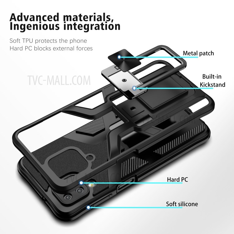 (Built-in Magnetic Metal Sheet) PC + TPU Hybrid Case Cover with Kickstand for Samsung Galaxy A12 - Black-7