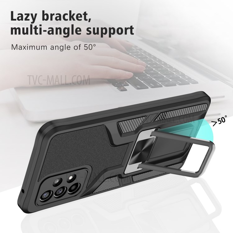 Kickstand Design PC + TPU Quality Hybrid Case Cover (Built-in Magnetic Metal Sheet) for Samsung Galaxy A52 4G/5G - Black-5