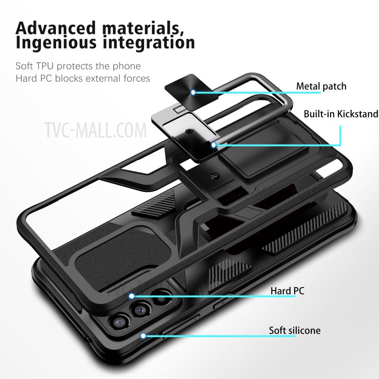 Kickstand Design PC + TPU Quality Hybrid Case Cover (Built-in Magnetic Metal Sheet) for Samsung Galaxy A52 4G/5G - Black-7