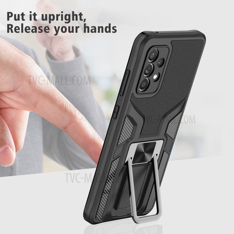 Kickstand Design PC + TPU Hybrid Case Cover (Built-in Magnetic Metal Sheet) for Samsung Galaxy A72 4G/5G - Black-4