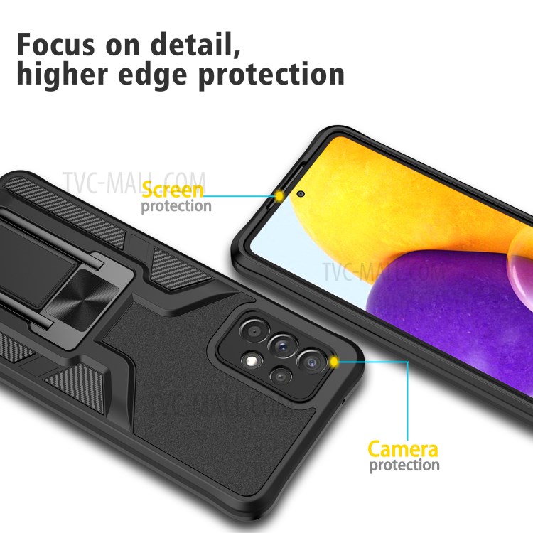 Kickstand Design PC + TPU Hybrid Case Cover (Built-in Magnetic Metal Sheet) for Samsung Galaxy A72 4G/5G - Black-6