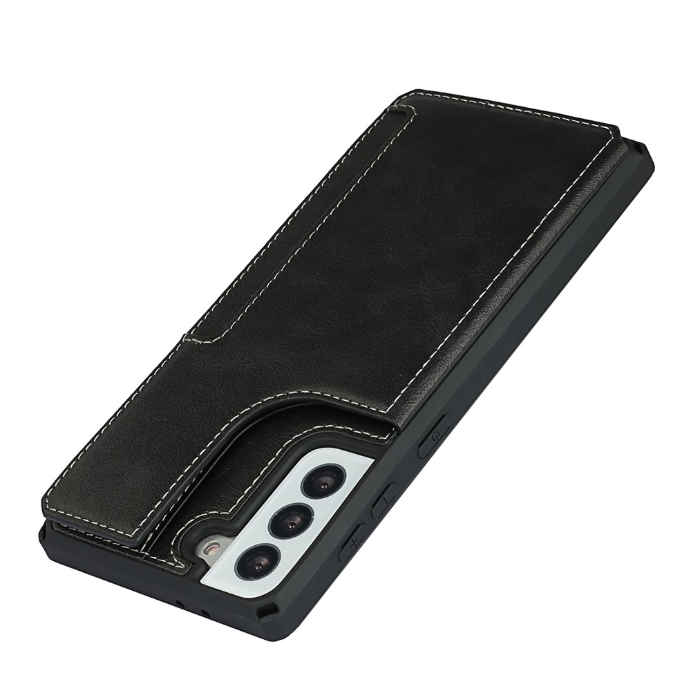 Button Flip PU Leather Mobile Phone Protective Case Shell Stand with Strap for Samsung Galaxy S21+ 5G - Black-8