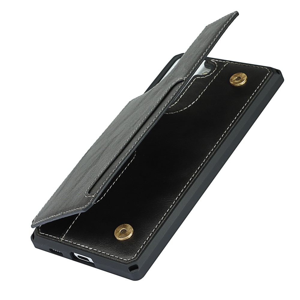 Button Flip PU Leather Mobile Phone Protective Case Shell Stand with Strap for Samsung Galaxy S21+ 5G - Black-9