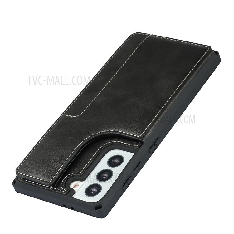 Button Flip Leather Cell Phone Wallet Stand Case Shell Cover with Lanyard for Samsung Galaxy S21 5G - Black-10