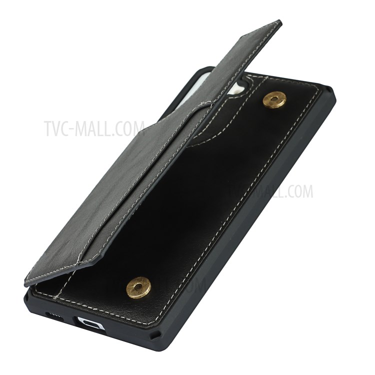 Button Flip Leather Cell Phone Wallet Stand Case Shell Cover with Lanyard for Samsung Galaxy S21 5G - Black-9
