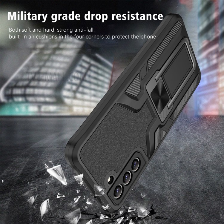 PC + TPU Combo Hybrid Case Cover with Kickstand (Built-in Magnetic Metal Sheet) for Samsung Galaxy S21 FE - Black-3