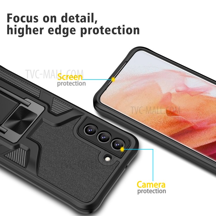 PC + TPU Combo Hybrid Case Cover with Kickstand (Built-in Magnetic Metal Sheet) for Samsung Galaxy S21 FE - Black-6