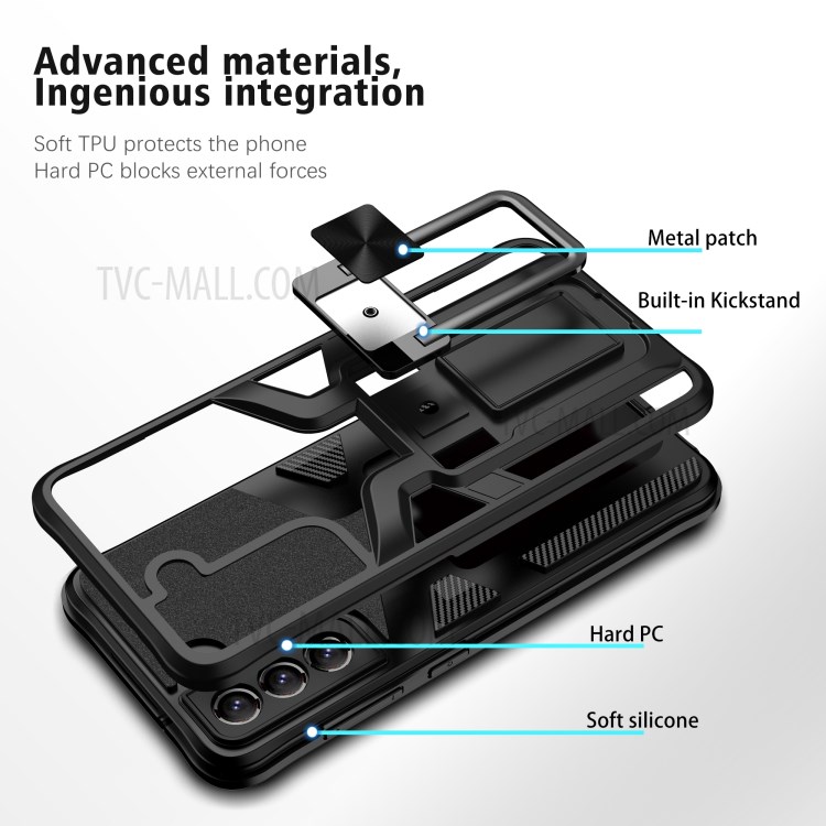 PC + TPU Combo Hybrid Case Cover with Kickstand (Built-in Magnetic Metal Sheet) for Samsung Galaxy S21 FE - Black-7