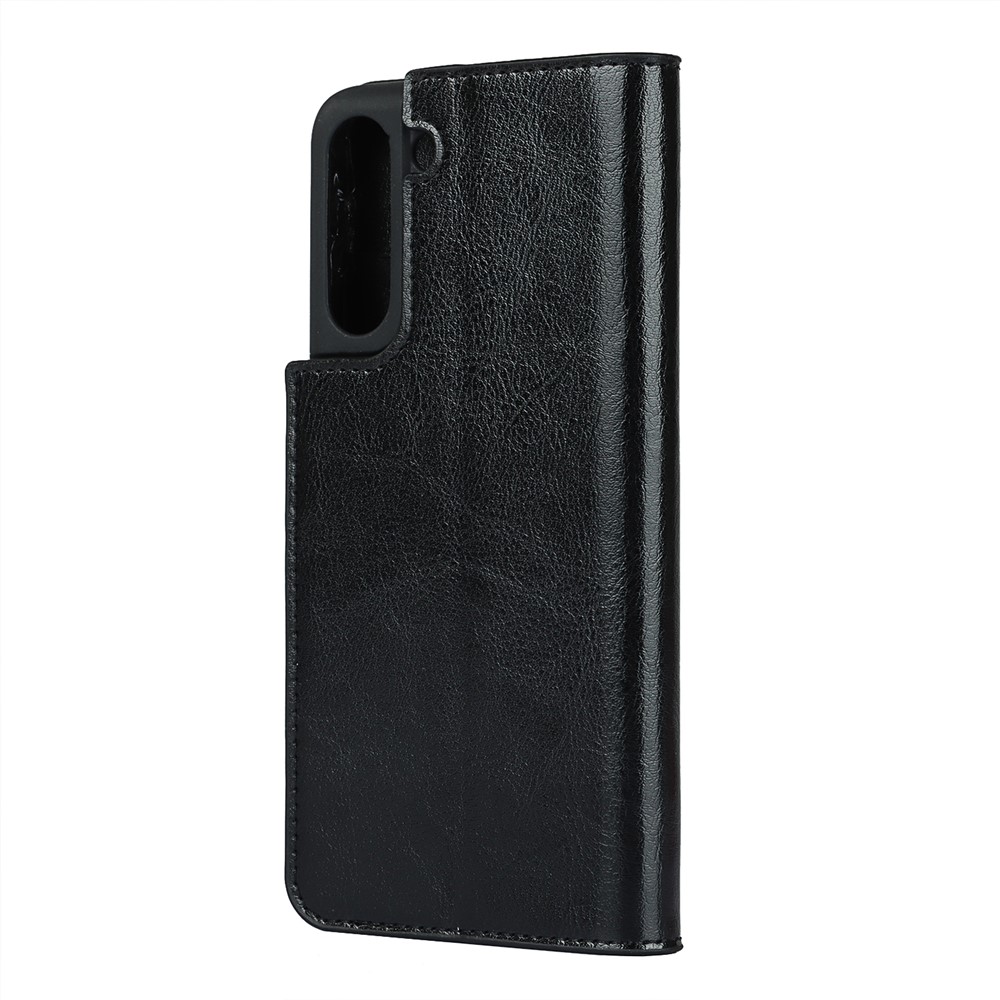 Genuine Leather Crazy Horse Texture Full-Protection Mobile Phone Wallet Case Shell for Samsung Galaxy S21 FE - Black-3