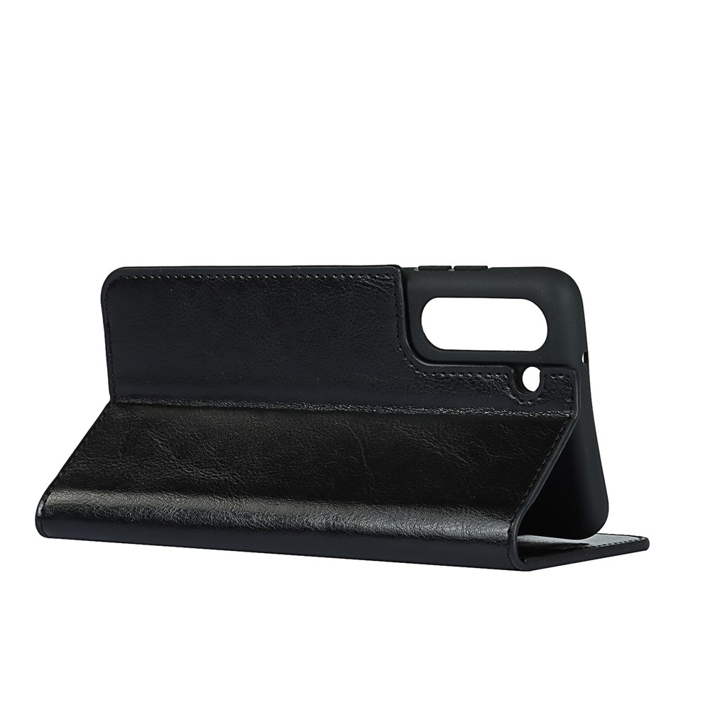 Genuine Leather Crazy Horse Texture Full-Protection Mobile Phone Wallet Case Shell for Samsung Galaxy S21 FE - Black-4