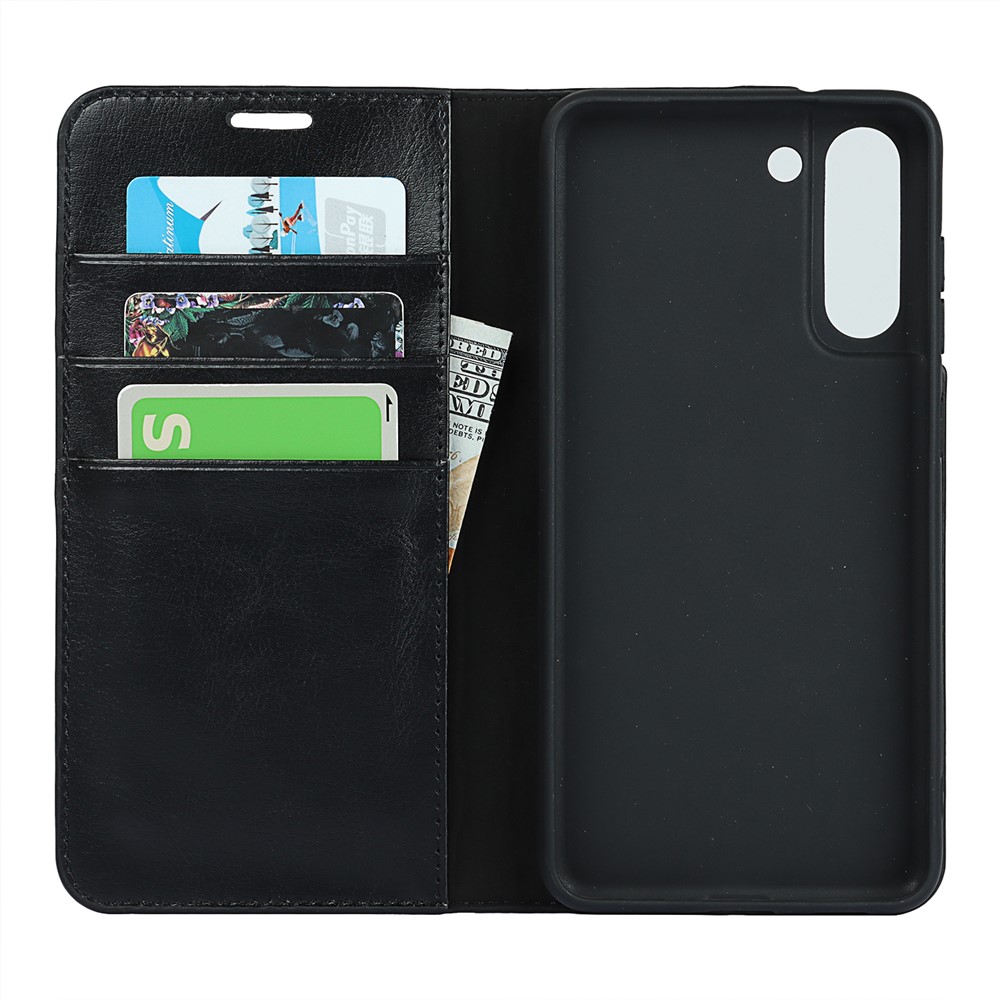 Genuine Leather Crazy Horse Texture Full-Protection Mobile Phone Wallet Case Shell for Samsung Galaxy S21 FE - Black-6