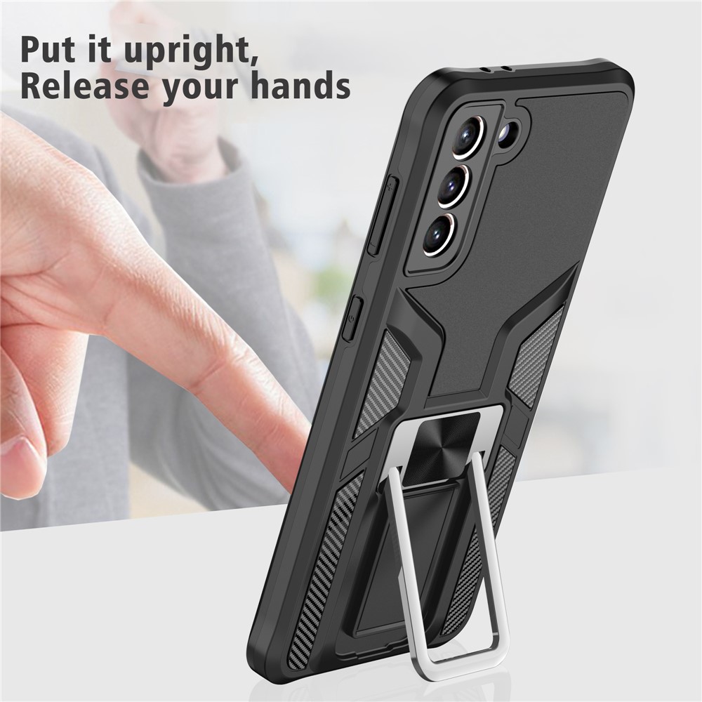 PC + TPU Quality Hybrid Case Cover with Kickstand (Built-in Magnetic Metal Sheet) for Samsung Galaxy S21+ 5G - Black-4