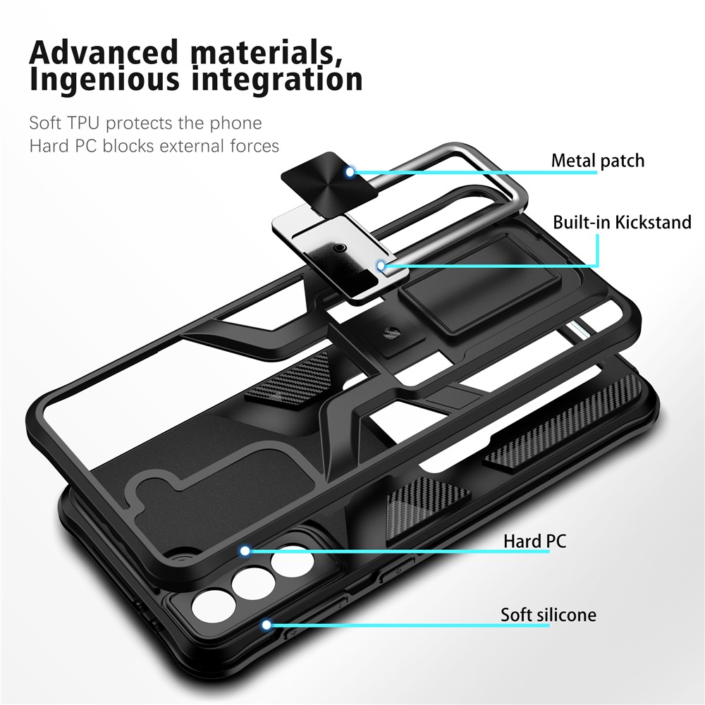 PC + TPU Quality Hybrid Case Cover with Kickstand (Built-in Magnetic Metal Sheet) for Samsung Galaxy S21+ 5G - Black-7