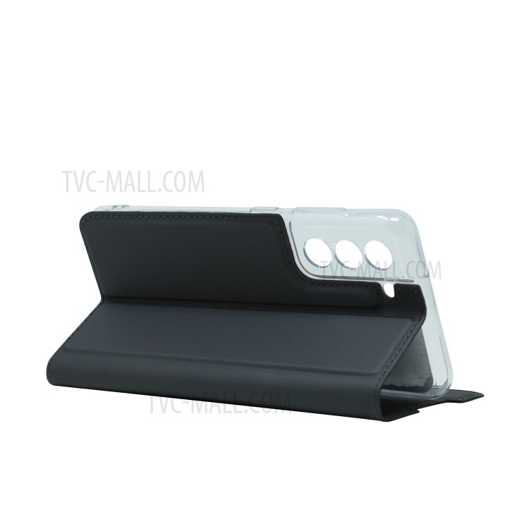Magnetic Closure Leather Phone Protective Cover Stand Case with Card Slot for Samsung Galaxy S21 FE - Black-4