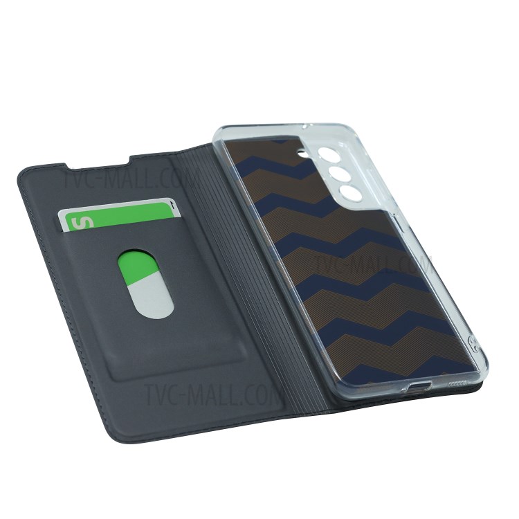 Magnetic Closure Leather Phone Protective Cover Stand Case with Card Slot for Samsung Galaxy S21 FE - Black-6