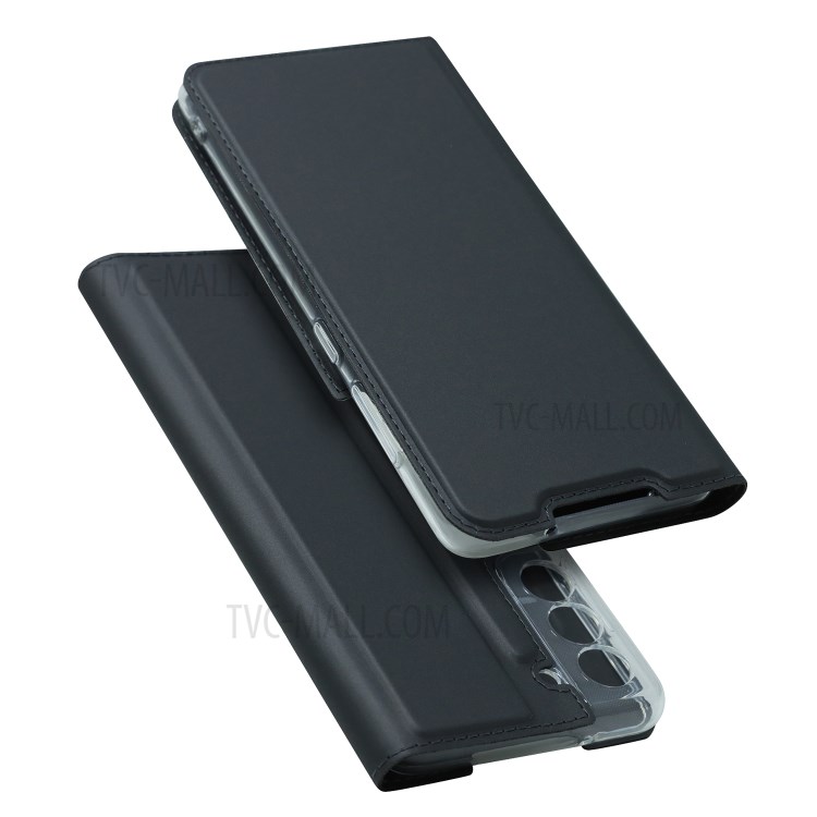 Magnetic Closure Leather Phone Protective Cover Stand Case with Card Slot for Samsung Galaxy S21 FE - Black-8