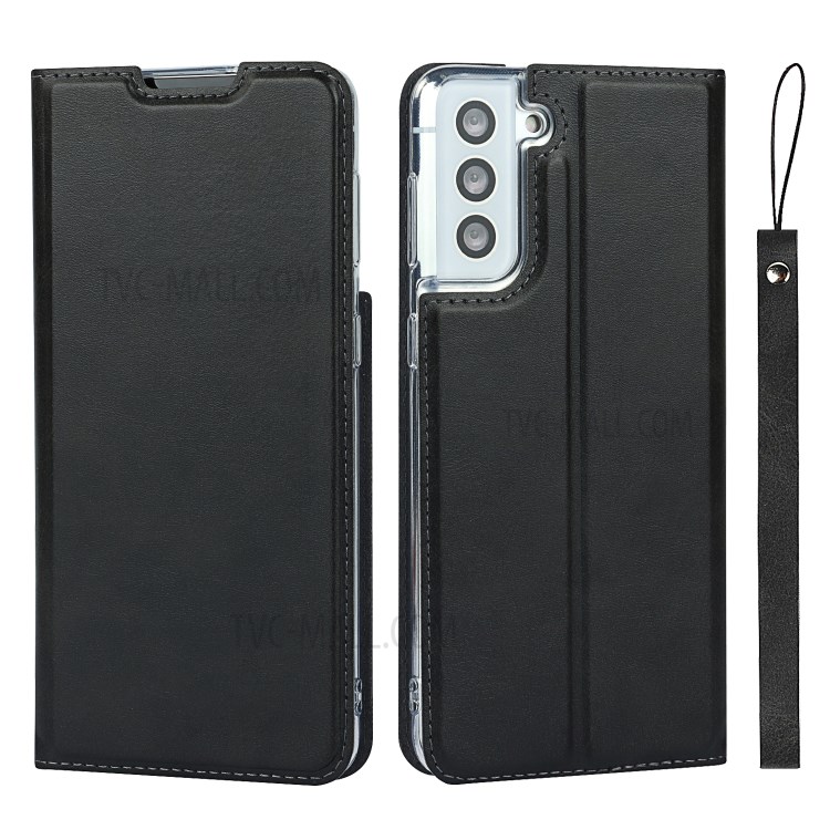 Leather Stand Case Cover with Card Slot for Samsung Galaxy S21 5G - Black-1