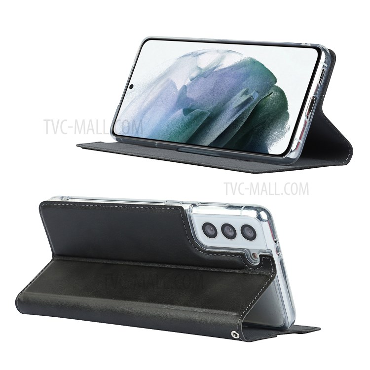 Leather Stand Case Cover with Card Slot for Samsung Galaxy S21 5G - Black-2