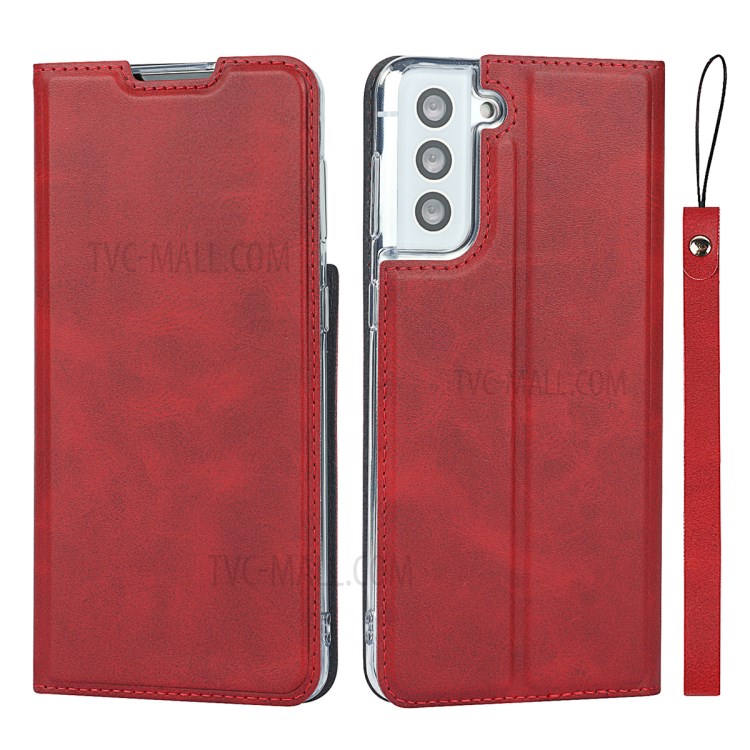 Leather Stand Shell with Card Slot for Samsung Galaxy S21 Plus 5G - Red-1