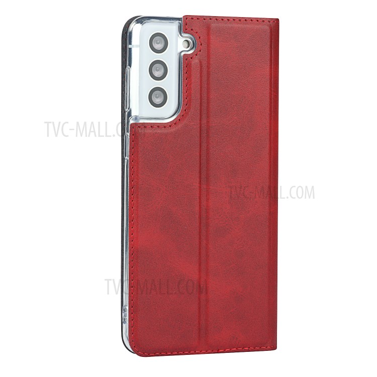 Leather Stand Shell with Card Slot for Samsung Galaxy S21 Plus 5G - Red-4