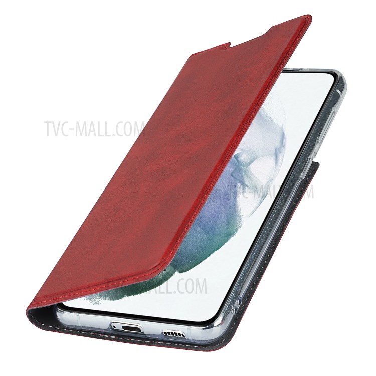 Leather Stand Shell with Card Slot for Samsung Galaxy S21 Plus 5G - Red-6