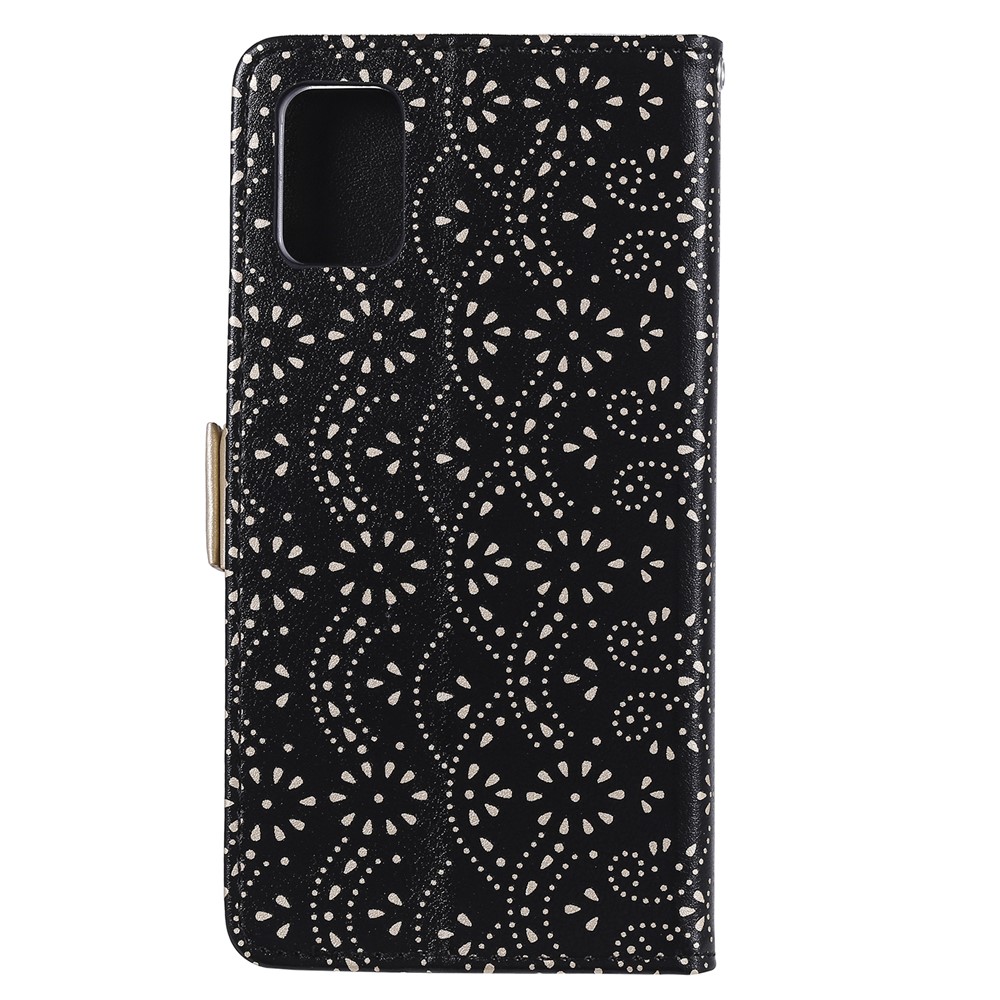Lace Flower Pattern Zipper PU Leather Wallet Stand Case Shell for Samsung Galaxy A41 (Global Version) - Black-3
