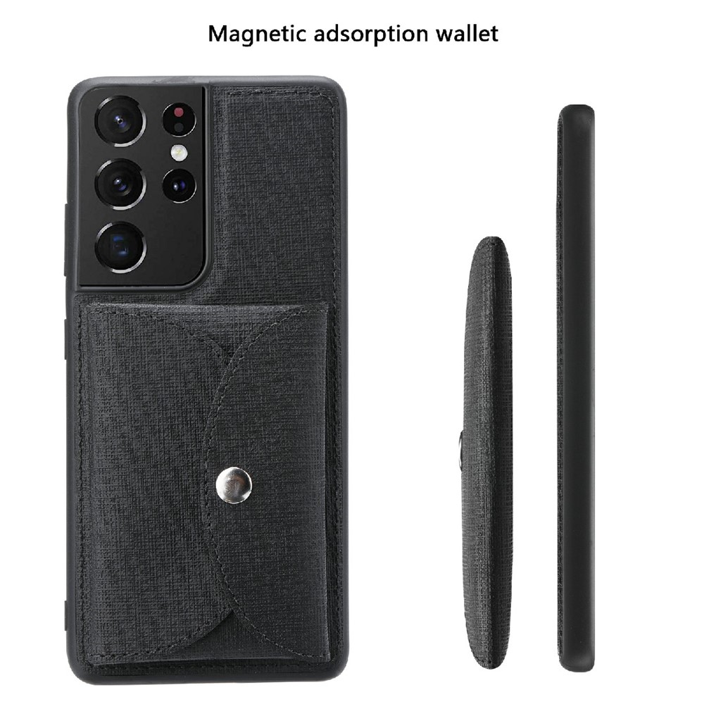 VILI T Series Movable Magnetic-Absorbed Wallet Leather Skin TPU Shell for Samsung Galaxy S21 Ultra 5G - Black-2