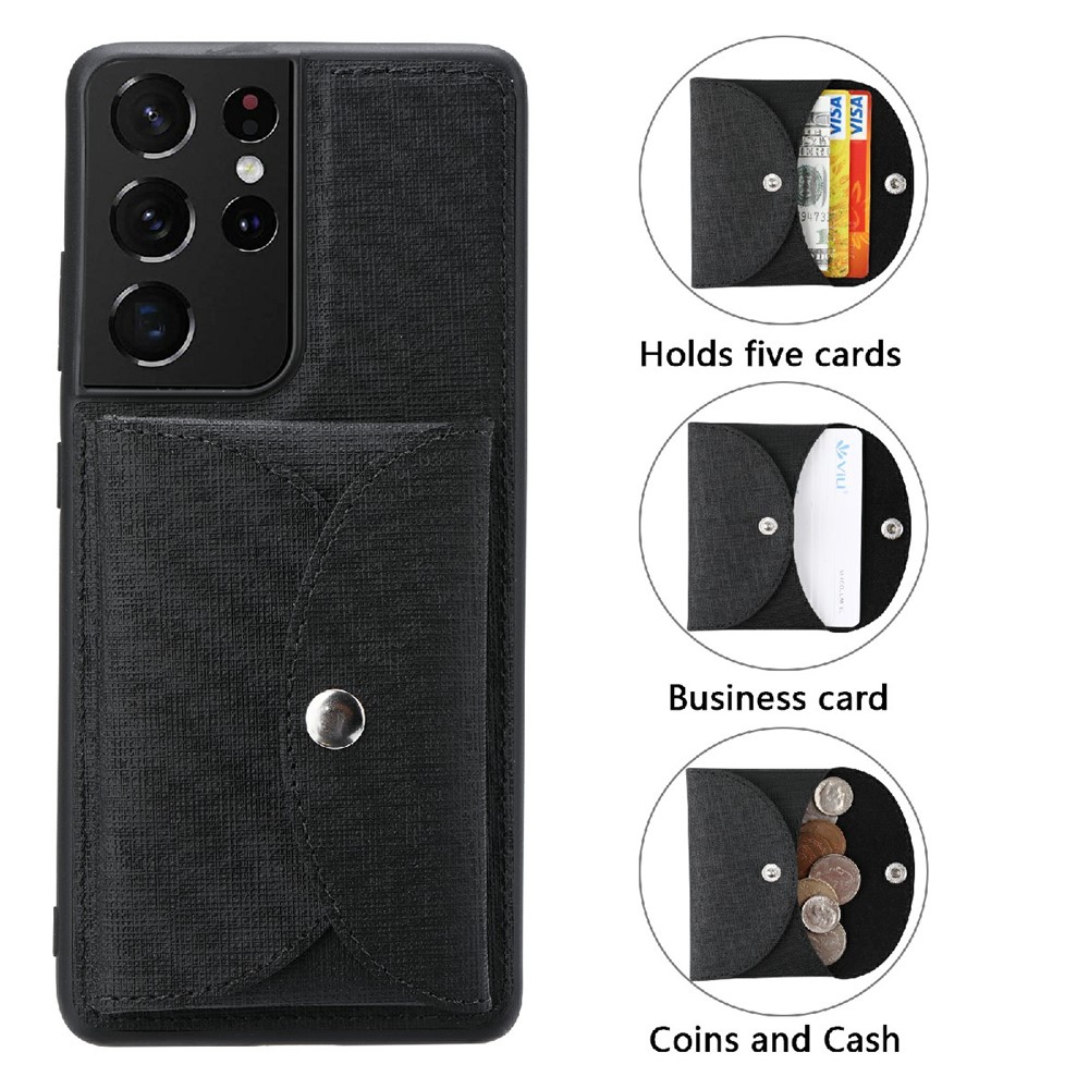 VILI T Series Movable Magnetic-Absorbed Wallet Leather Skin TPU Shell for Samsung Galaxy S21 Ultra 5G - Black-3