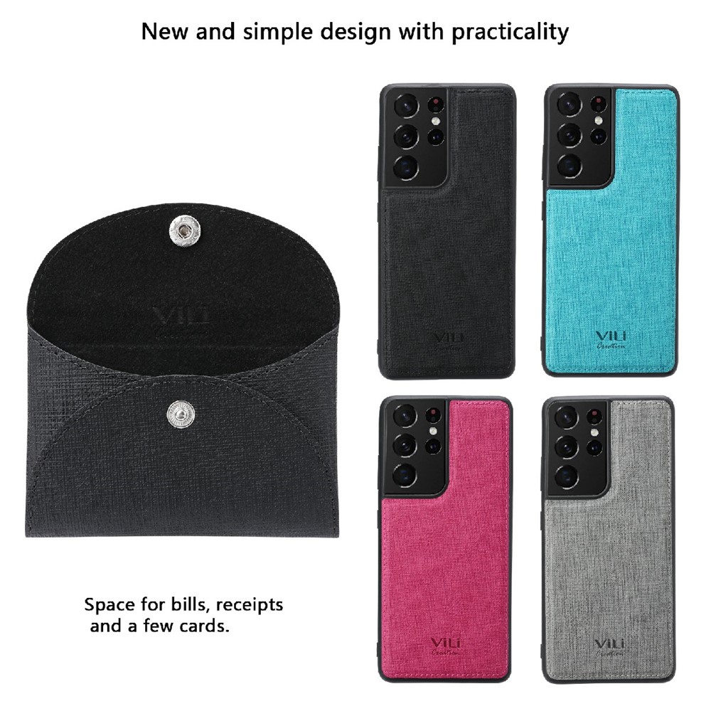VILI T Series Movable Magnetic-Absorbed Wallet Leather Skin TPU Shell for Samsung Galaxy S21 Ultra 5G - Black-4