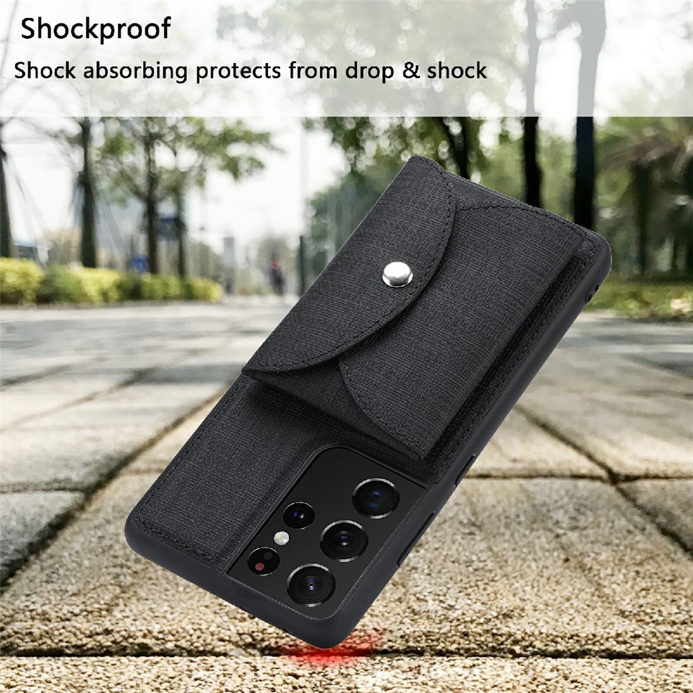 VILI T Series Movable Magnetic-Absorbed Wallet Leather Skin TPU Shell for Samsung Galaxy S21 Ultra 5G - Black-5