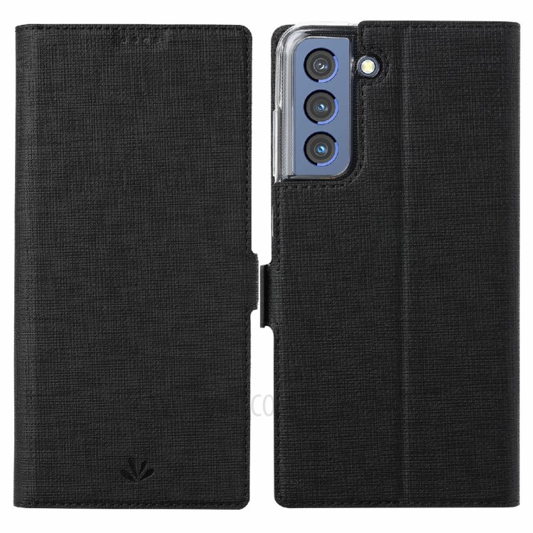 VILI K Series Wallet Design Leather Phone Stand Cover for Samsung Galaxy S21 FE - Black-1