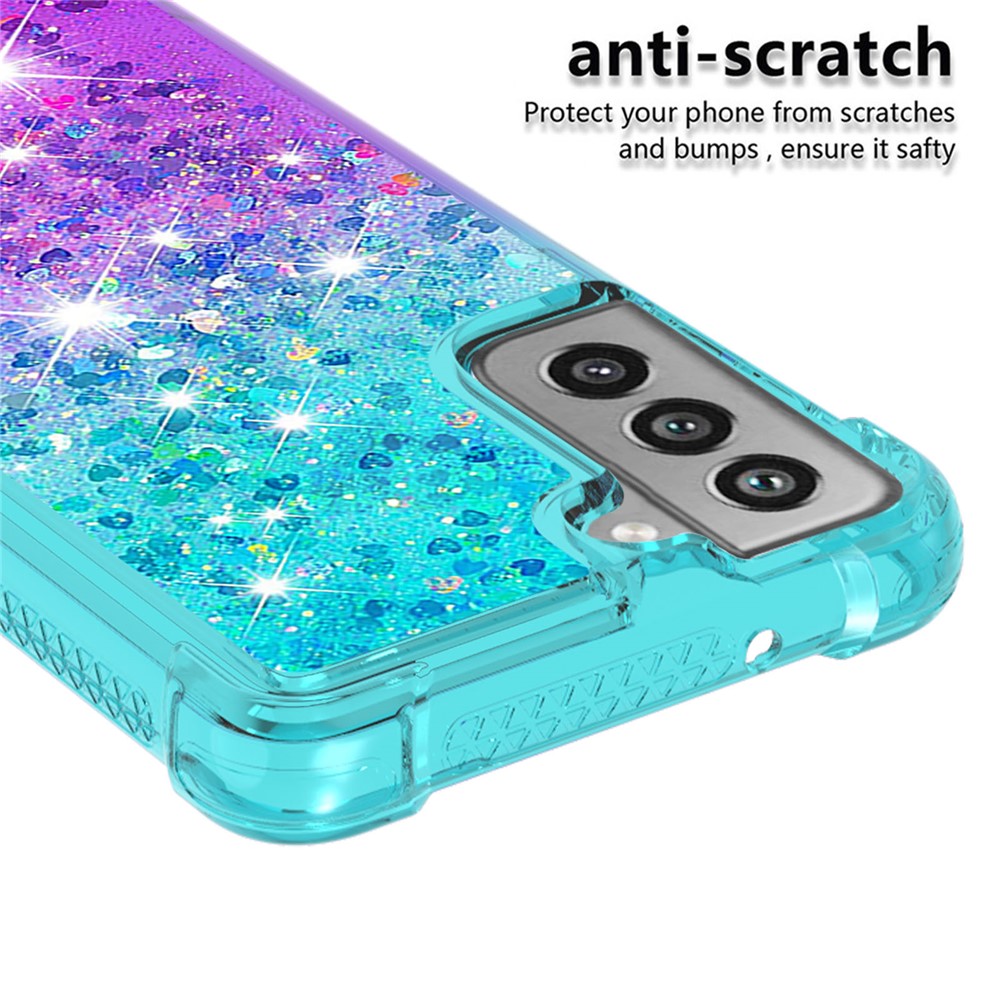 Gradient Glitter Powder Sequins Quicksand TPU Mobile Phone Protector Case Shell for Samsung Galaxy S21 FE - Sky Blue / Purple-3