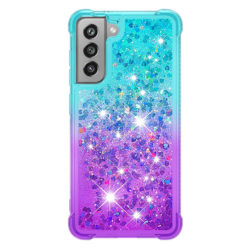 Gradient Glitter Powder Sequins Quicksand TPU Mobile Phone Protector Case Shell for Samsung Galaxy S21 FE - Sky Blue / Purple-5