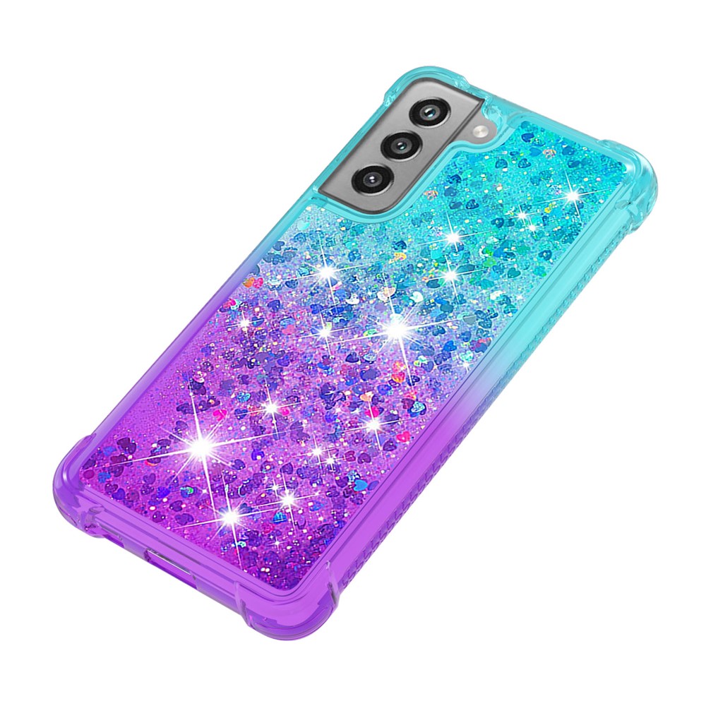 Gradient Glitter Powder Sequins Quicksand TPU Mobile Phone Protector Case Shell for Samsung Galaxy S21 FE - Sky Blue / Purple-6