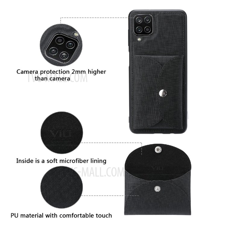 VILI T Series Movable Magnetic Absorption Wallet Leather Skin TPU Shell for Samsung Galaxy A12 5G - Black-5