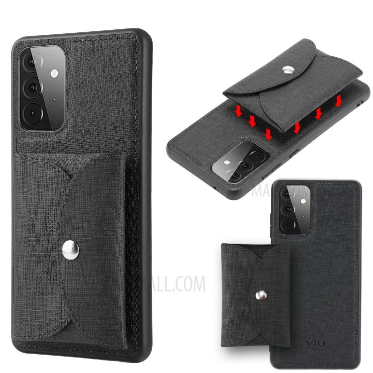 VILI T Series Magnetic-Absorption Wallet Shockproof Leather Cell Phone Case Shell for Samsung Galaxy A72 4G/5G - Black-1