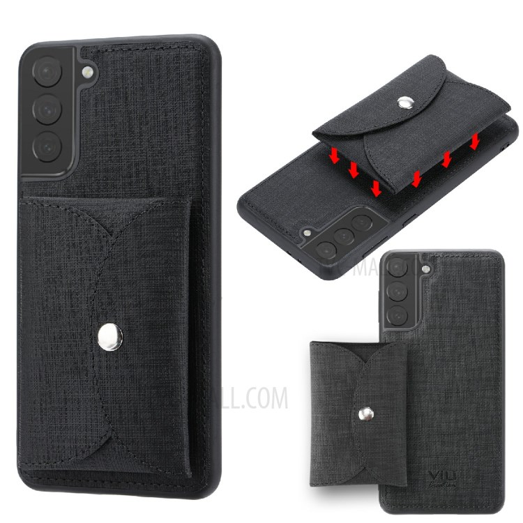 VILI T Series Magnetic Absorption Wallet Design Anti-Fall Leather Mobile Phone Case Cover for Samsung Galaxy S21 5G - Black-1