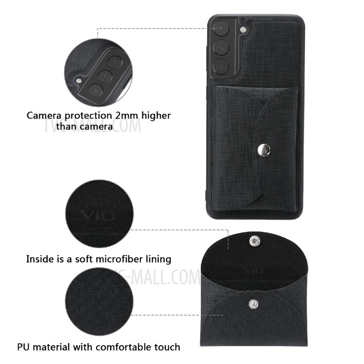 VILI T Series Magnetic Absorption Wallet Design Anti-Fall Leather Mobile Phone Case Cover for Samsung Galaxy S21 5G - Black-5