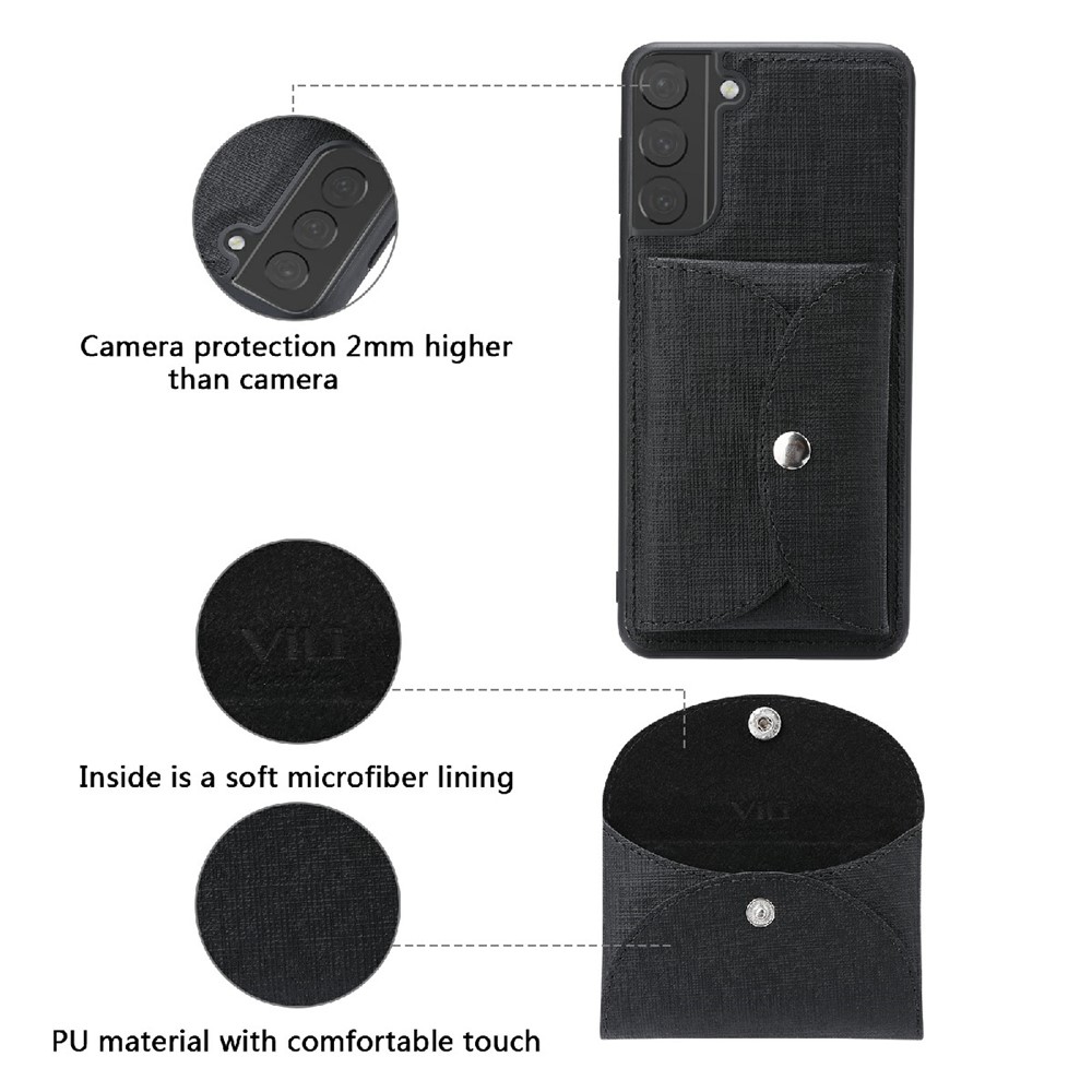 VILI T Series TPU+PU Leather Phone Case Protector with Detachable Wallet for Samsung Galaxy S21+ 5G - Black-5