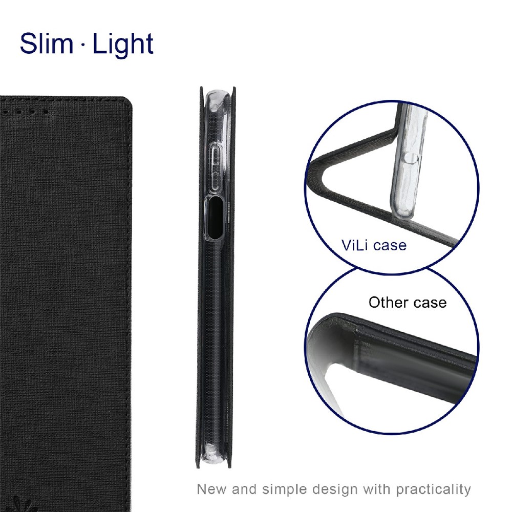 VILI DMX Series Cross Texture Leather Protector Cover with Card Holder and Stand for Samsung A22 (US Version) - Black-4