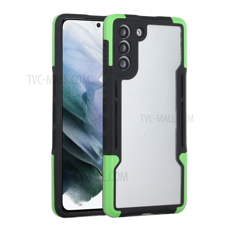 Anti-Fall 3-in-1 TPU+Acrylic Hybrid Mobile Phone Case Shell Cover Protector for Samsung Galaxy S21+ 5G - Black / Green-1