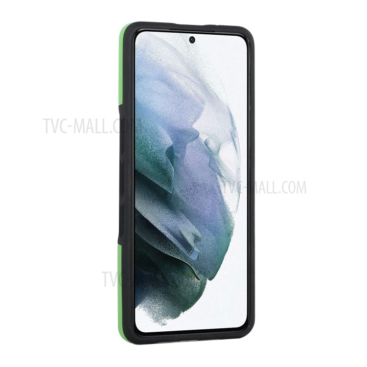Anti-Fall 3-in-1 TPU+Acrylic Hybrid Mobile Phone Case Shell Cover Protector for Samsung Galaxy S21+ 5G - Black / Green-2